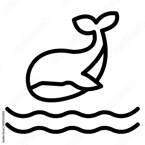 Whale in Ocean Vector Line Icon Design