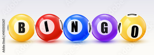 Bingo balls banner. 3D lotto game balls, lotteries gaming event.
