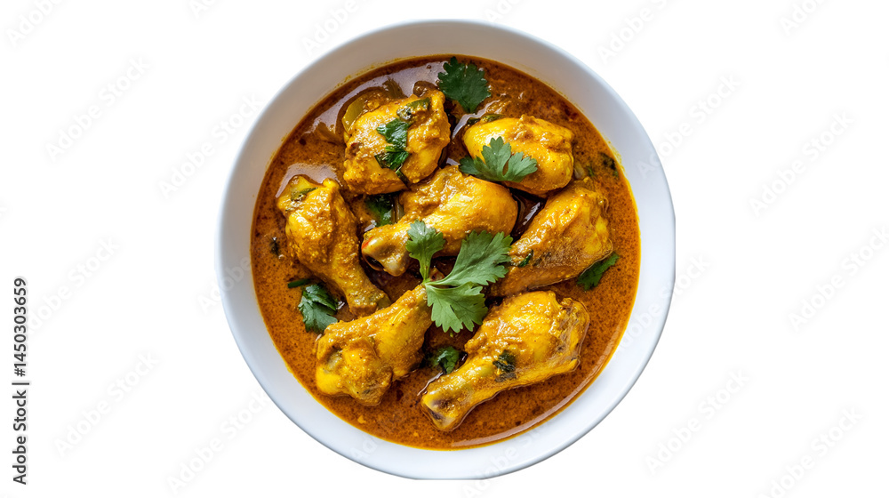 Delicious Chicken Curry in White Bowl Aromatic Spices Golden Yellow Delicious Chicken Curry in White Bowl Aromatic Spices Golden Yellow