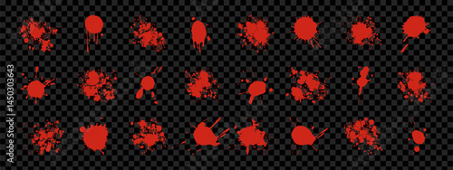 Red blood drips and splashes. Vector stains, smears, and spots for horror design.