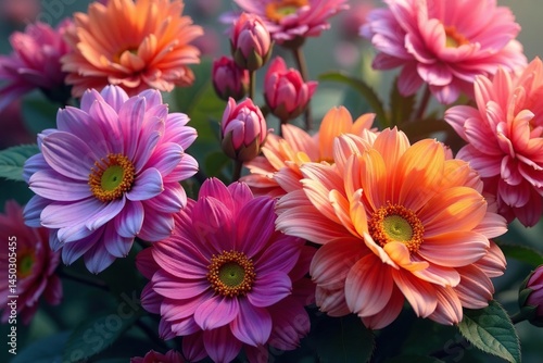 Wallpaper Mural Continuous blooming flowers, intertwined petals, vibrant hues, vibrant, green, dark Torontodigital.ca