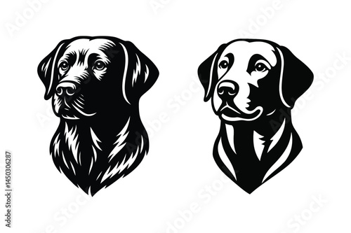 Vector Silhouette of Labrador Dog Head in Stencil Art