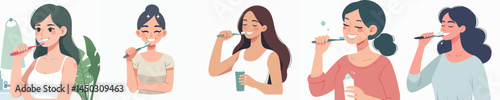 a woman is brushing her teeth style vector flat design