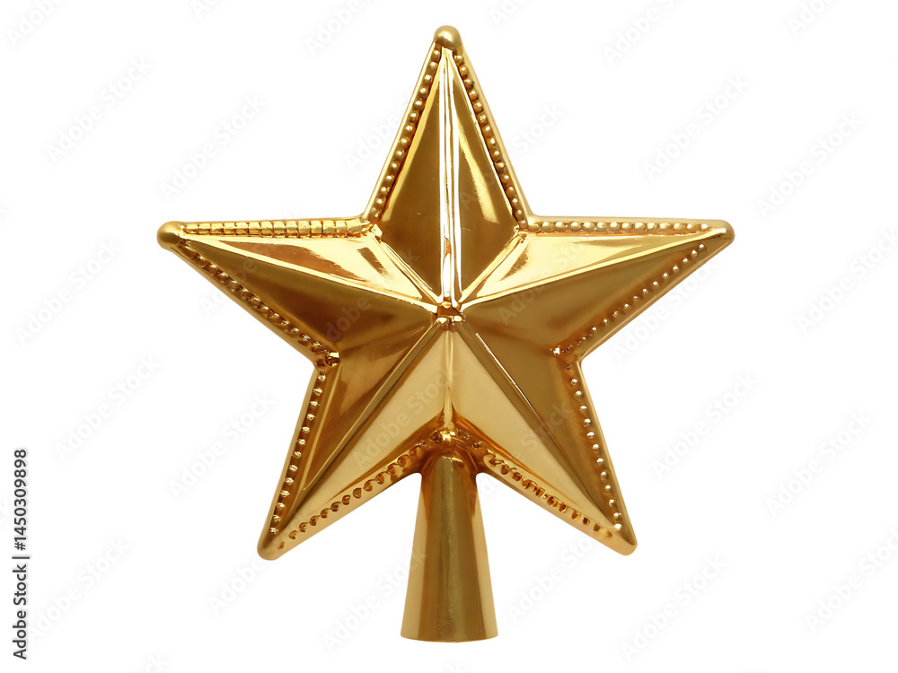 Fototapeta premium Golden Star Christmas Tree Topper isolated on white background PNG