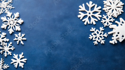 Textured Deep Blue Background with Layered White Snowflakes in Wintery Abstract Design Made with Generative AI Technology