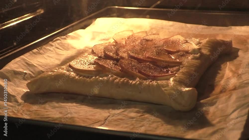 timelapse of baking puff pastry in the oven. Pastry. Food