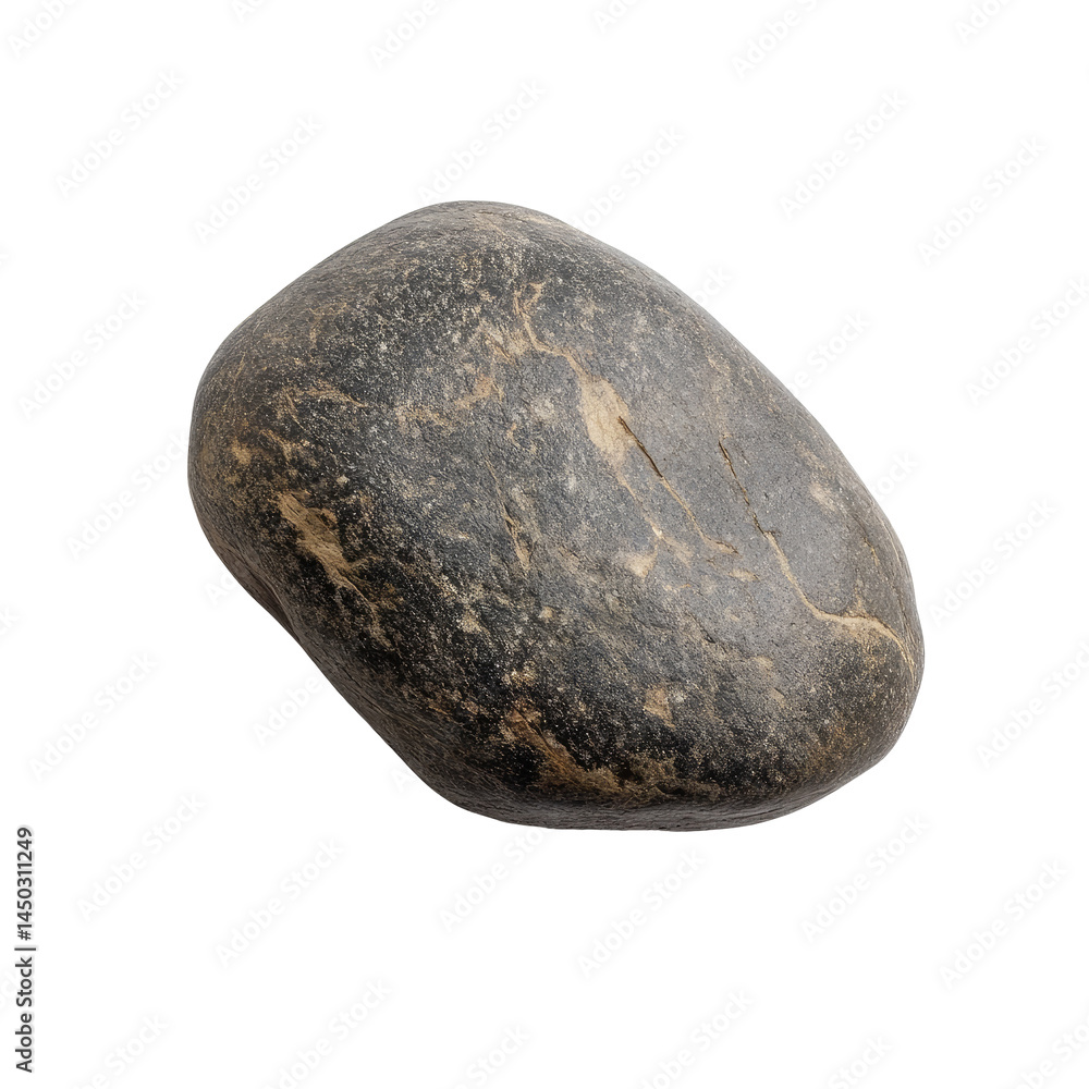 Oval stone, mottled dark gray and light gray. Natural, smooth surface Oval stone, mottled dark gray and light gray. Natural, smooth surface