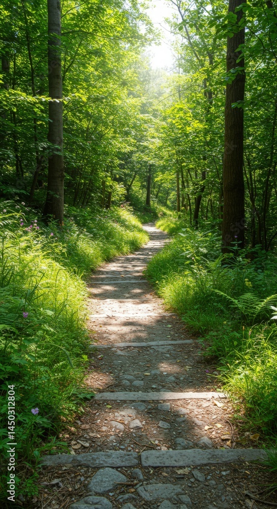 Obraz premium Stone Path Winding Through Green Forest Nature Journey