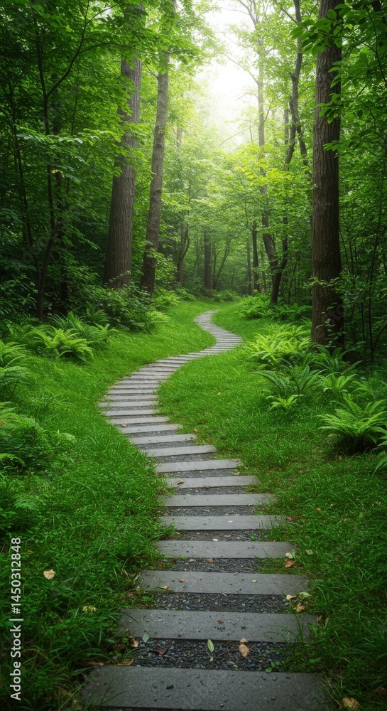 Fototapeta premium Stone Path Winding Through Green Forest Nature Journey