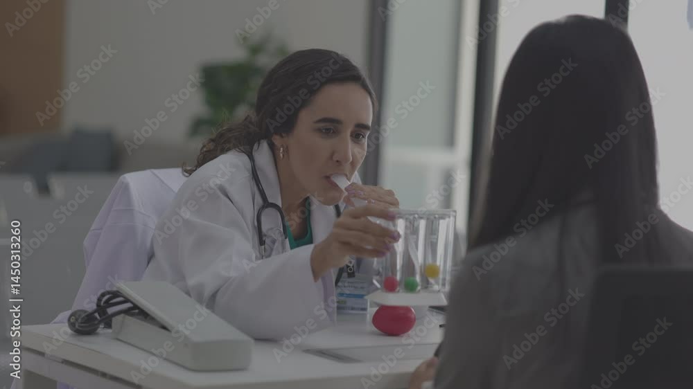Slow motion video pediatrician : Hispanic Brazilian woman Doctor working with little asian boy patient and family at hospital and wellness center. Slow motion video pediatrician : Hispanic Brazilian woman Doctor working with little asian boy patient and family at hospital and wellness center.