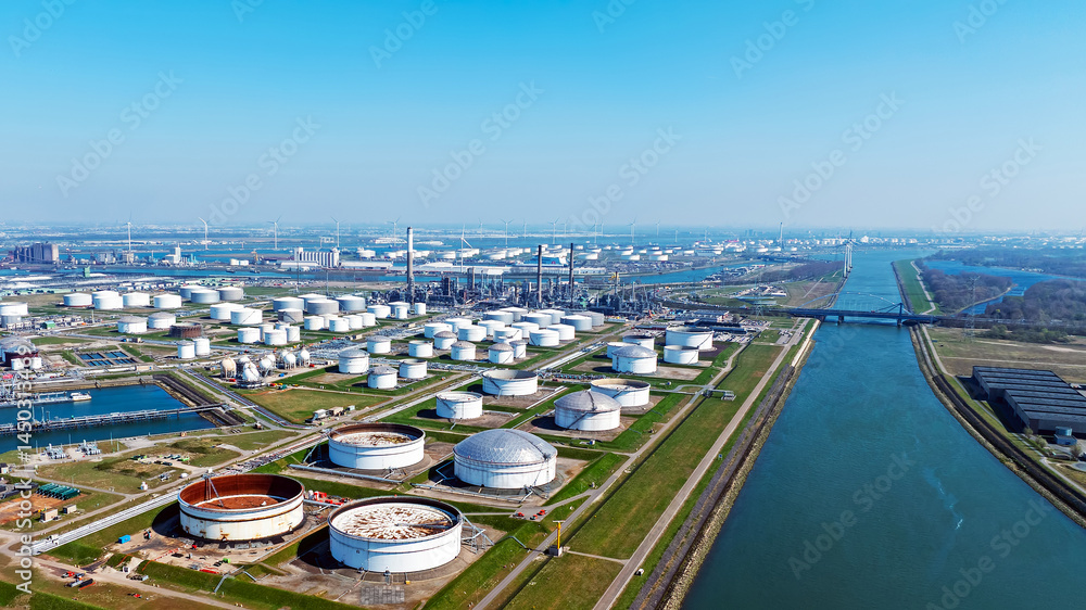 Aerial from industry in the harbor from Rotterdam in the Netherlands