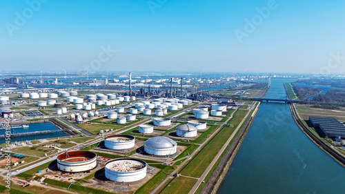 Obraz na płótnie Aerial from industry in the harbor from Rotterdam in the Netherlands w salonie