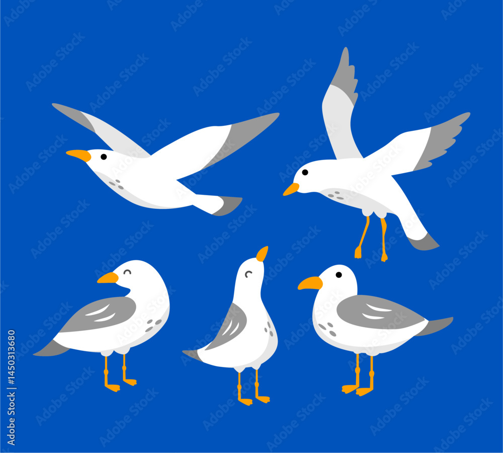 Obraz premium cartoon seagulls vector set