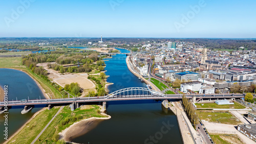 Obraz na płótnie Aerial from the historical city Arnhem at the river IJssel in the Netherlands w salonie