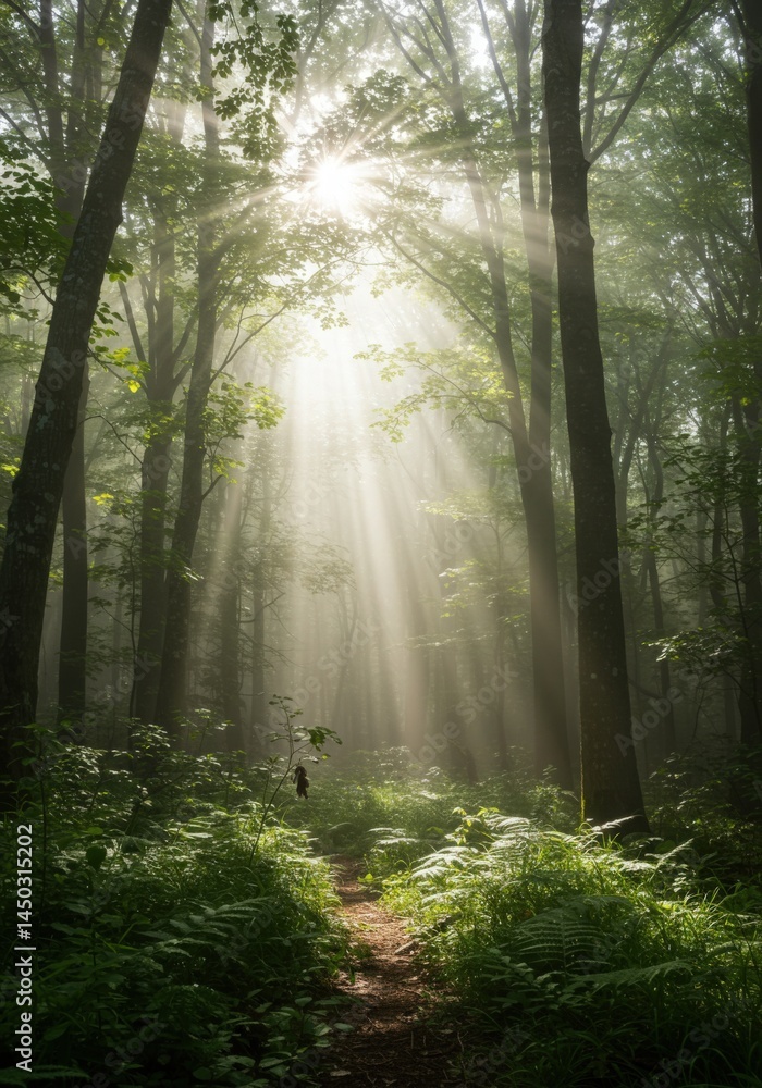 Fototapeta premium Misty Forest Sunbeams Forest Conservation Ambience