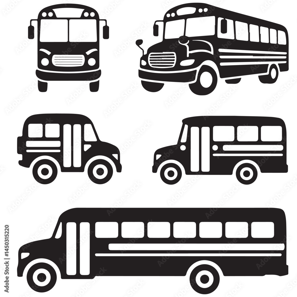 school bus icon outline coloring book page line art vector silhouettes set school bus icon outline coloring book page line art vector silhouettes set