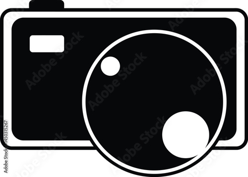 Minimalist Black and White Camera Icon with Rounded Lens Design