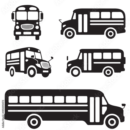 school bus icon outline coloring book page line art vector silhouettes set