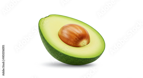 Fresh ripe avocado half with seed showing on white background