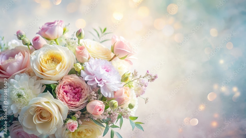 Soft pastel colored flowers arranged in a delicate floral bouquet against a gentle white background with subtle texture and soft lighting effects, floral background, pastel flowers Soft pastel colored flowers arranged in a delicate floral bouquet against a gentle white background with subtle texture and soft lighting effects, floral background, pastel flowers