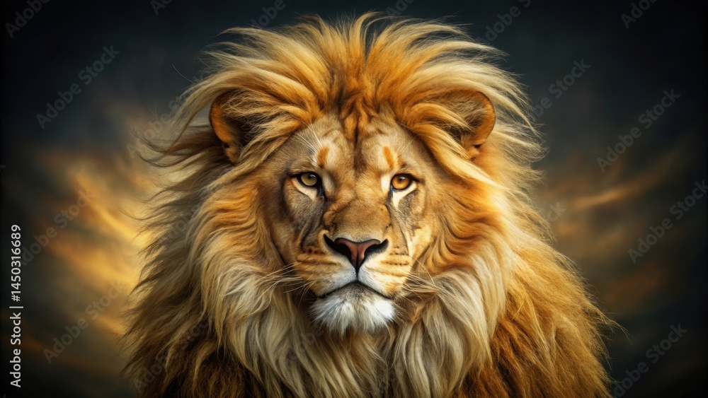 Regal lion with a fierce scowl and majestic golden mane, showcasing its powerful physique , regal, golden fur, regal Regal lion with a fierce scowl and majestic golden mane, showcasing its powerful physique , regal, golden fur, regal