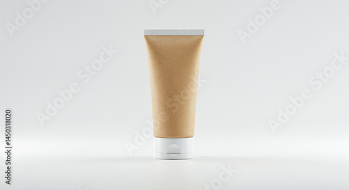 Brown eco friendly cosmetic tube standing on white background