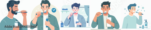 a man is brushing his teeth style vector flat design