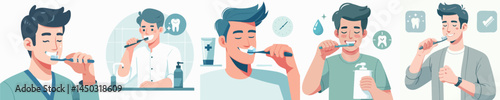 a man is brushing his teeth style vector flat design