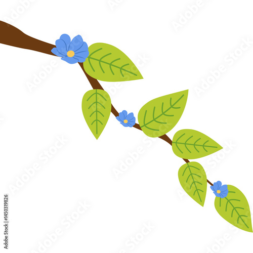 Branch with Leaves and Flowers Illustration