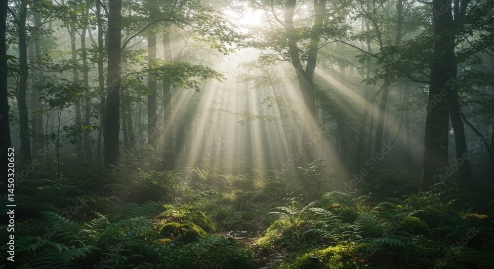 Obraz premium Misty Forest Sunbeams Forest Conservation Ambience