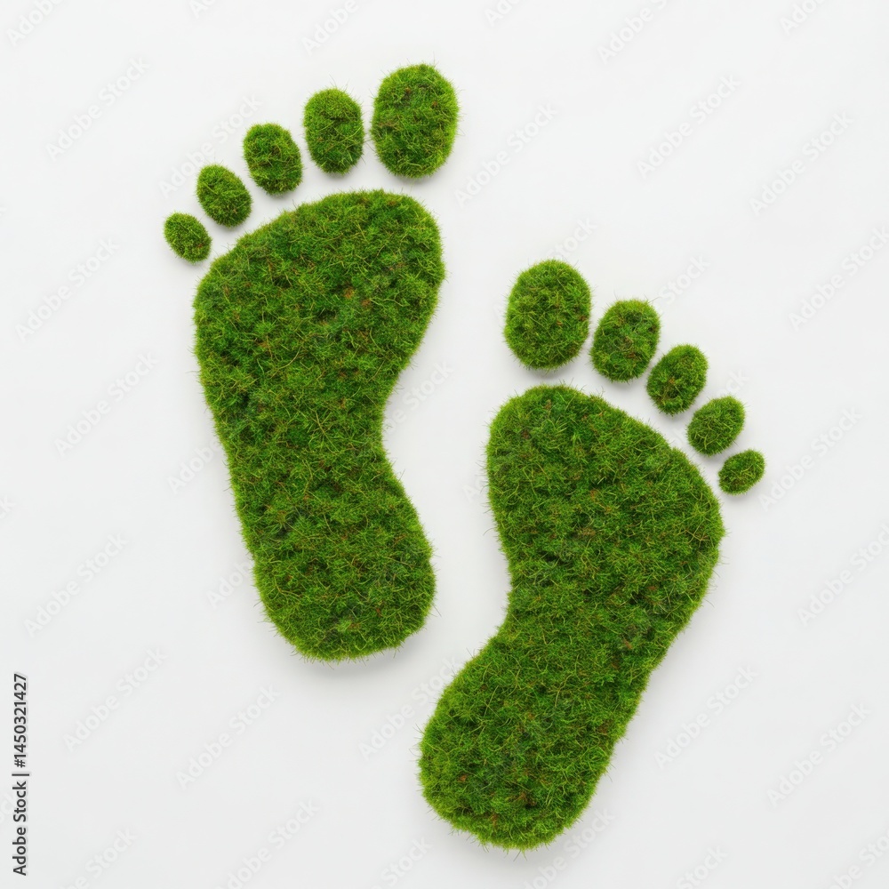 Green Moss Footprints Symbolizing Eco Friendly Footprint Green Moss Footprints Symbolizing Eco Friendly Footprint
