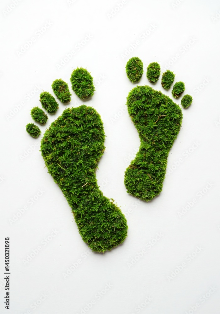 Green Moss Footprints Symbolizing Eco Friendly Footprint Green Moss Footprints Symbolizing Eco Friendly Footprint