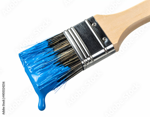 Blue Paint Dripping From Paintbrush