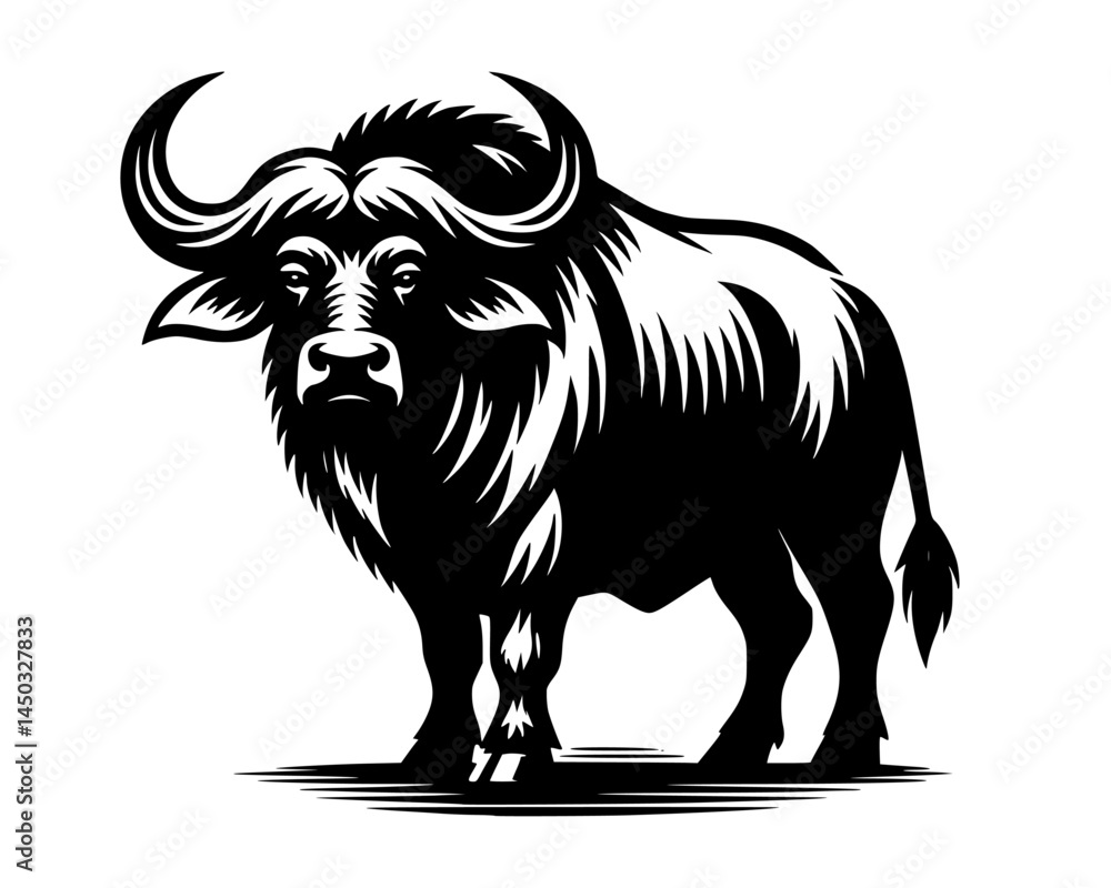 Black and white buffalo vector illustration isolated on a white background. Black and white buffalo vector illustration isolated on a white background.