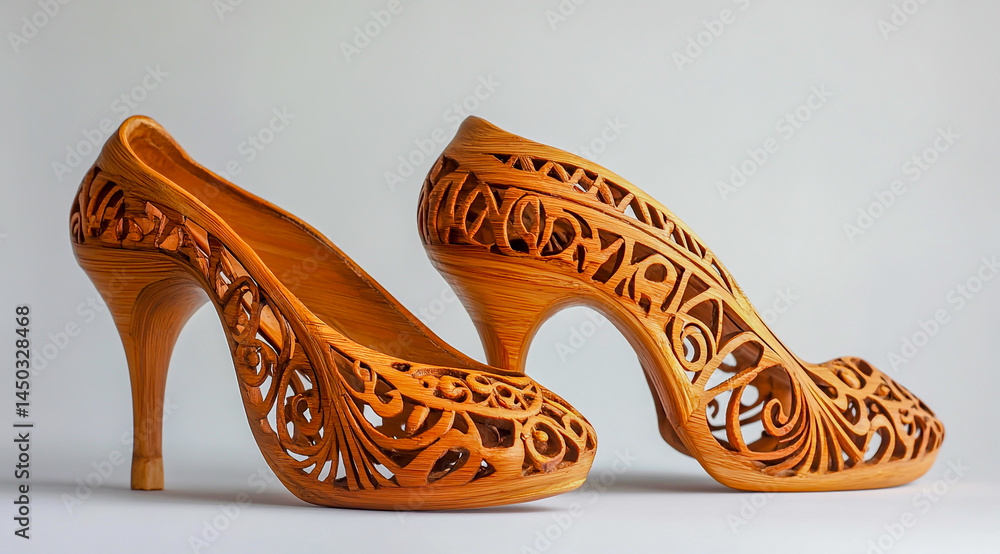 Obraz premium Pair of shoes made from bamboo, with intricate pattern
