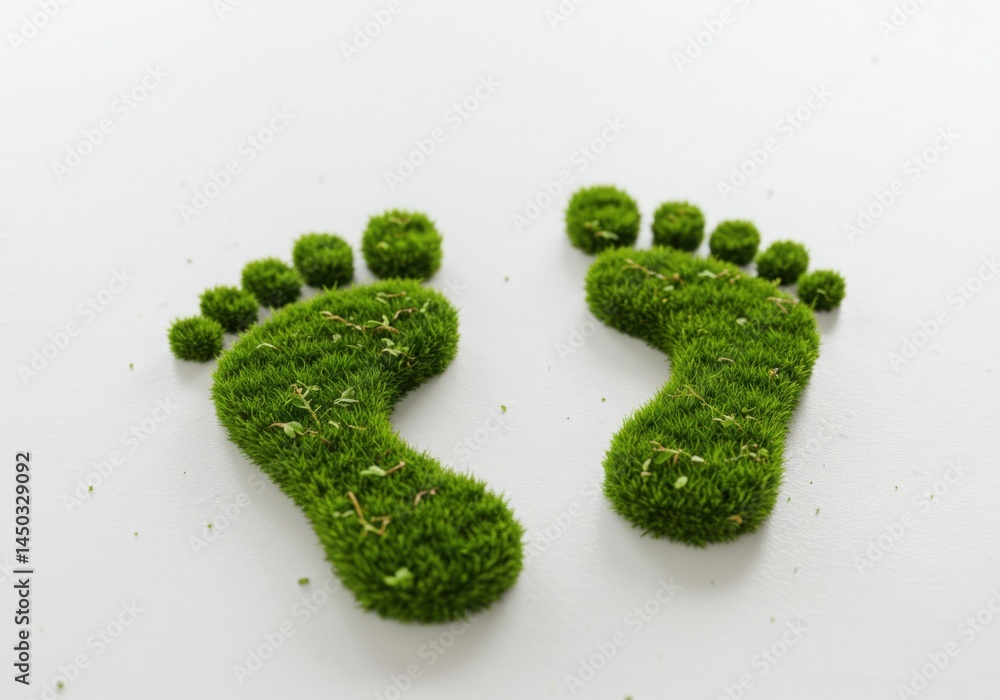 Green Moss Footprints Symbolizing Eco Friendly Footprint Green Moss Footprints Symbolizing Eco Friendly Footprint