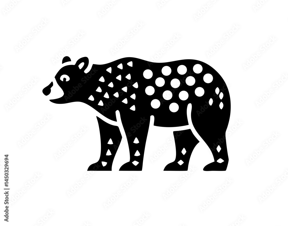 Fototapeta premium Stylized bear illustration with patterns, black and white, vector graphic design