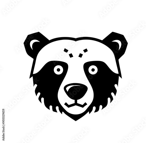 Stylized bear face illustration, black and white, vector graphic design
