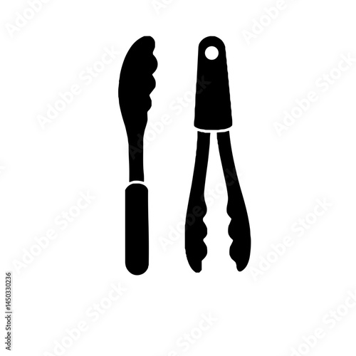 Kitchen Items: Knife and Tongs in Minimalist Style  