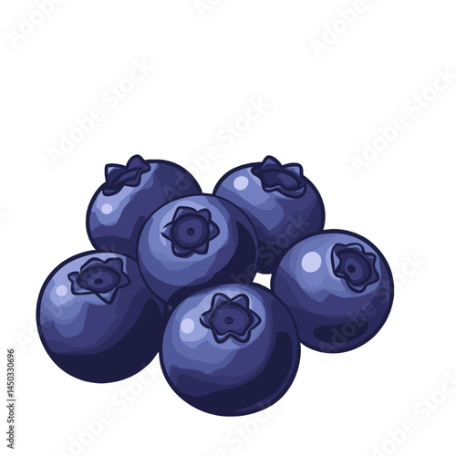 Fresh blueberries stacked against a white background  
