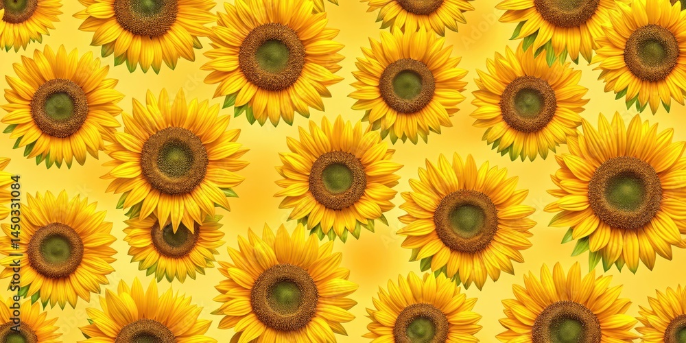 Fototapeta premium Sunflower Floral Seamless Pattern on a Bright Summer Background, texture, sunflowers, texture