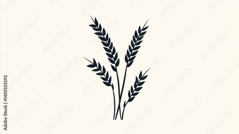 Naklejka premium Silhouette of wheat stalks against a plain background. Possible use Stock photo for agriculture, harvest, food, or nature themes