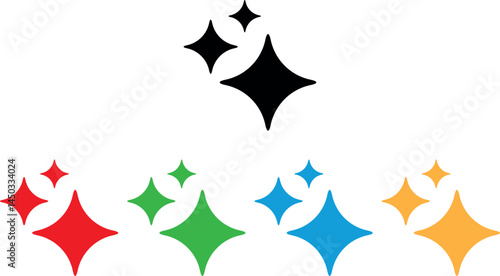 Colorful shine icon set in different colors . Sparkles icon . Clean shining icon . Vector illustration