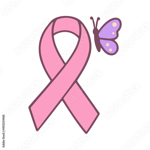 pink ribbon, ribbon symbol, breast cancer awareness, simple flat design, minimalist icon, clean vector illustration
