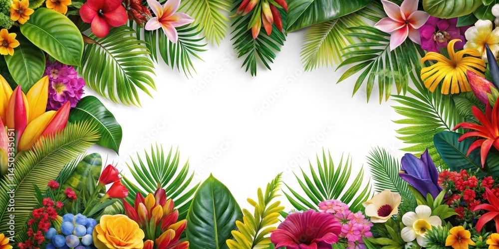 Colorful tropical flowers and lush greenery arranged in a vibrant floral border , floral, colorful, floral Colorful tropical flowers and lush greenery arranged in a vibrant floral border , floral, colorful, floral