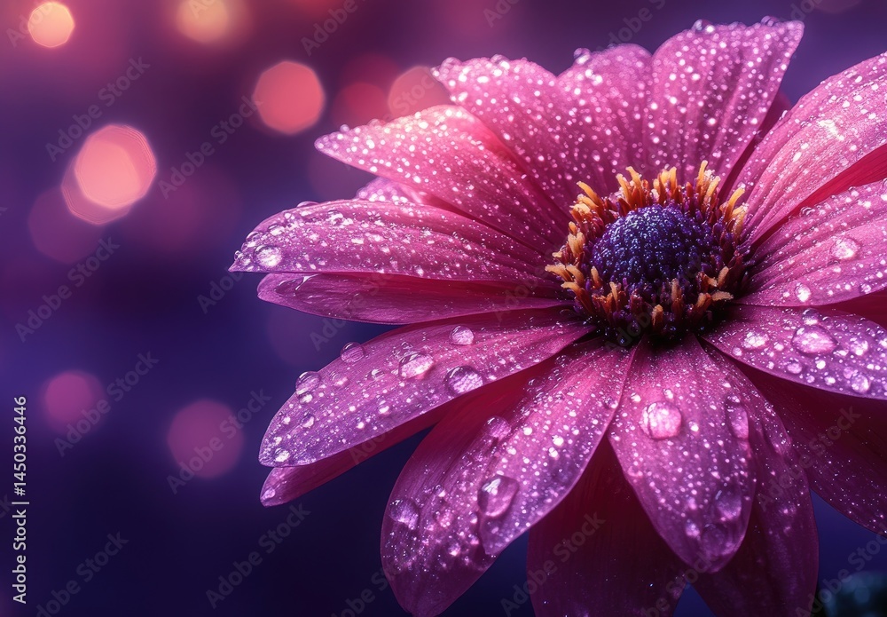 Dew-kissed pink flower, bokeh background, romantic, greeting card Dew-kissed pink flower, bokeh background, romantic, greeting card