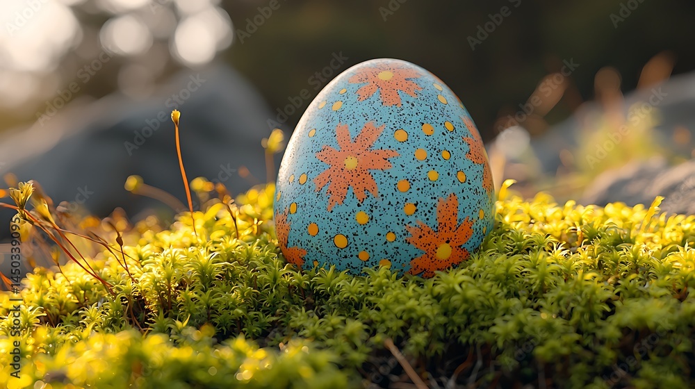 Blue egg shaped ornament in natural setting Blue egg shaped ornament in natural setting