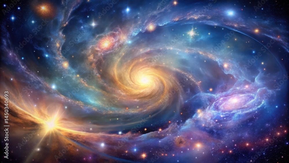 Fototapeta premium Ethereal Galaxy Backdrop with Swirling Nebulae and Twinkling Stars, galaxy, stars, galaxy