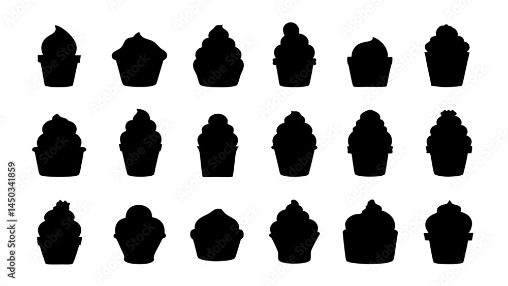 set of cupcakes silhouette vector on tranparent background set of cupcakes silhouette vector on tranparent background