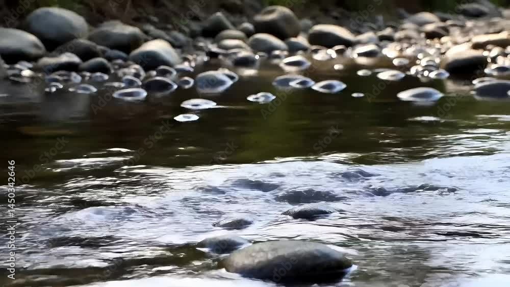 flowing water, close-up of crystal-clear water flowing smoothly over smooth river stones. flowing water, close-up of crystal-clear water flowing smoothly over smooth river stones.